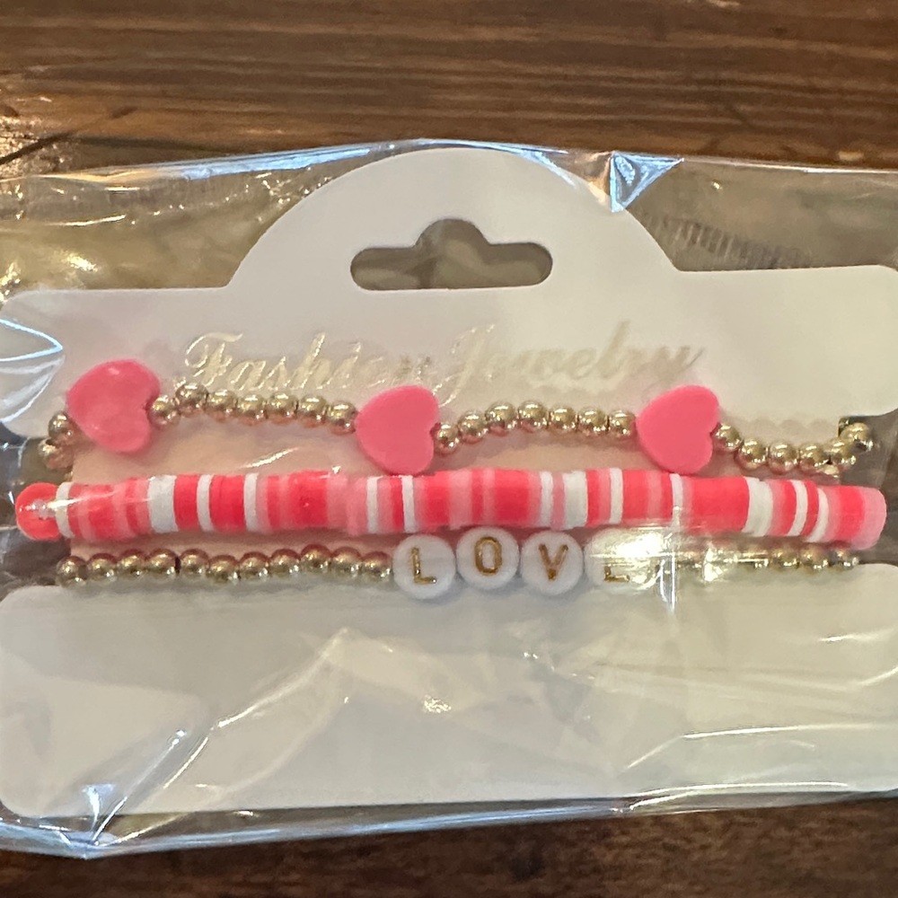 Pink and Gold Heart Bracelet Set